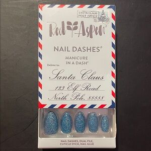 Red Aspen Nail Dashes Blue Glitter Press-On Nails